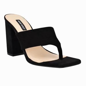 Nine West Gogo Block Heel Slides - Black - Ireland (JW0593872)